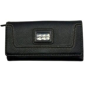 Michael Kors Black Pebbled Leather Continental Wallet Contrast Stitching‎ Logo